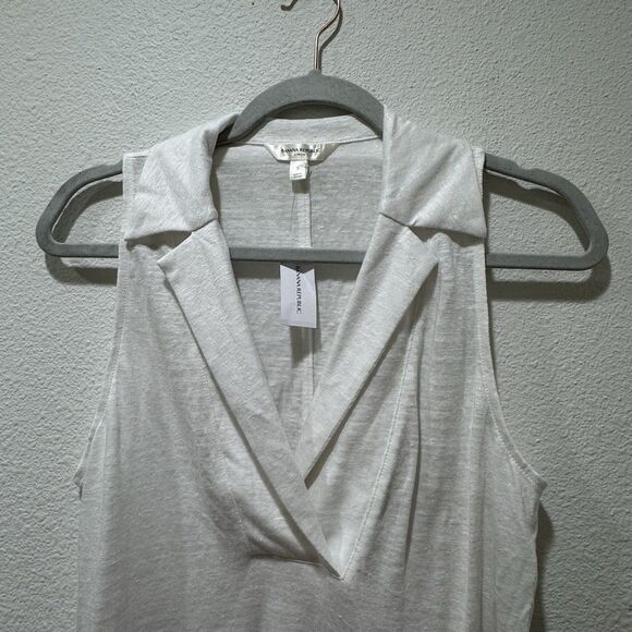 Banana Republic 100% Linen Sleeveless Polo Shirt Size S Ivory Minimalist NEW - Picture 4 of 7